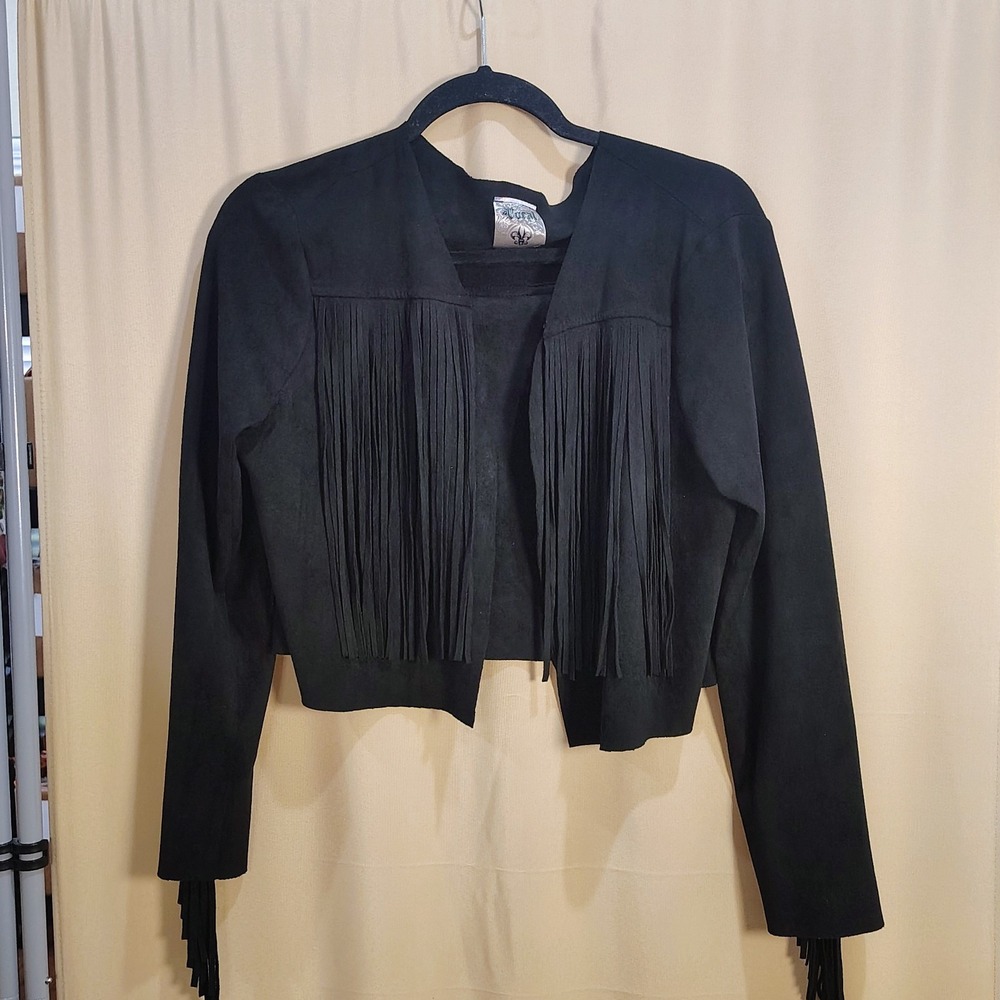Vocal USA Faux Suede Fringe Jacket Women XL Black Western Cowgirl Fair Festival